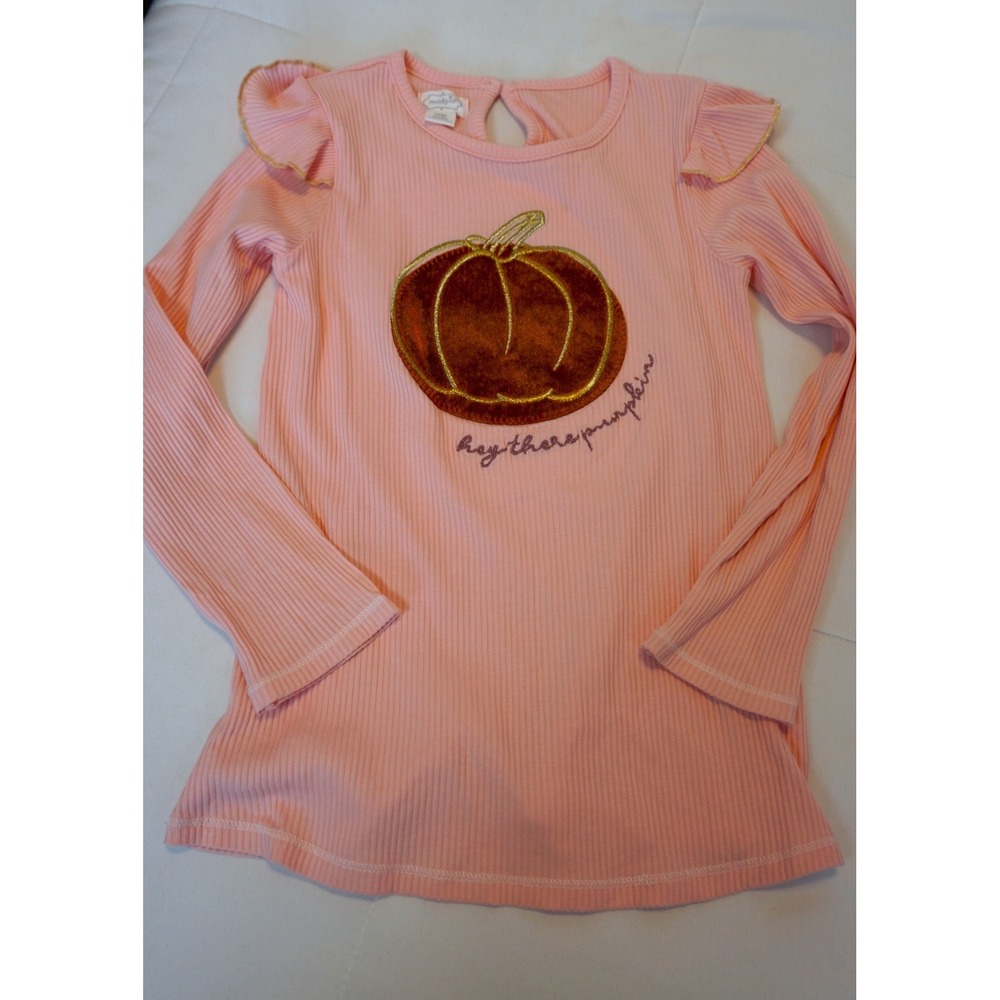 Mud Pie Girls Pink Ribbed Pumpkin Shirt Hay There Pumpkin Ruffle Top 4T 5T